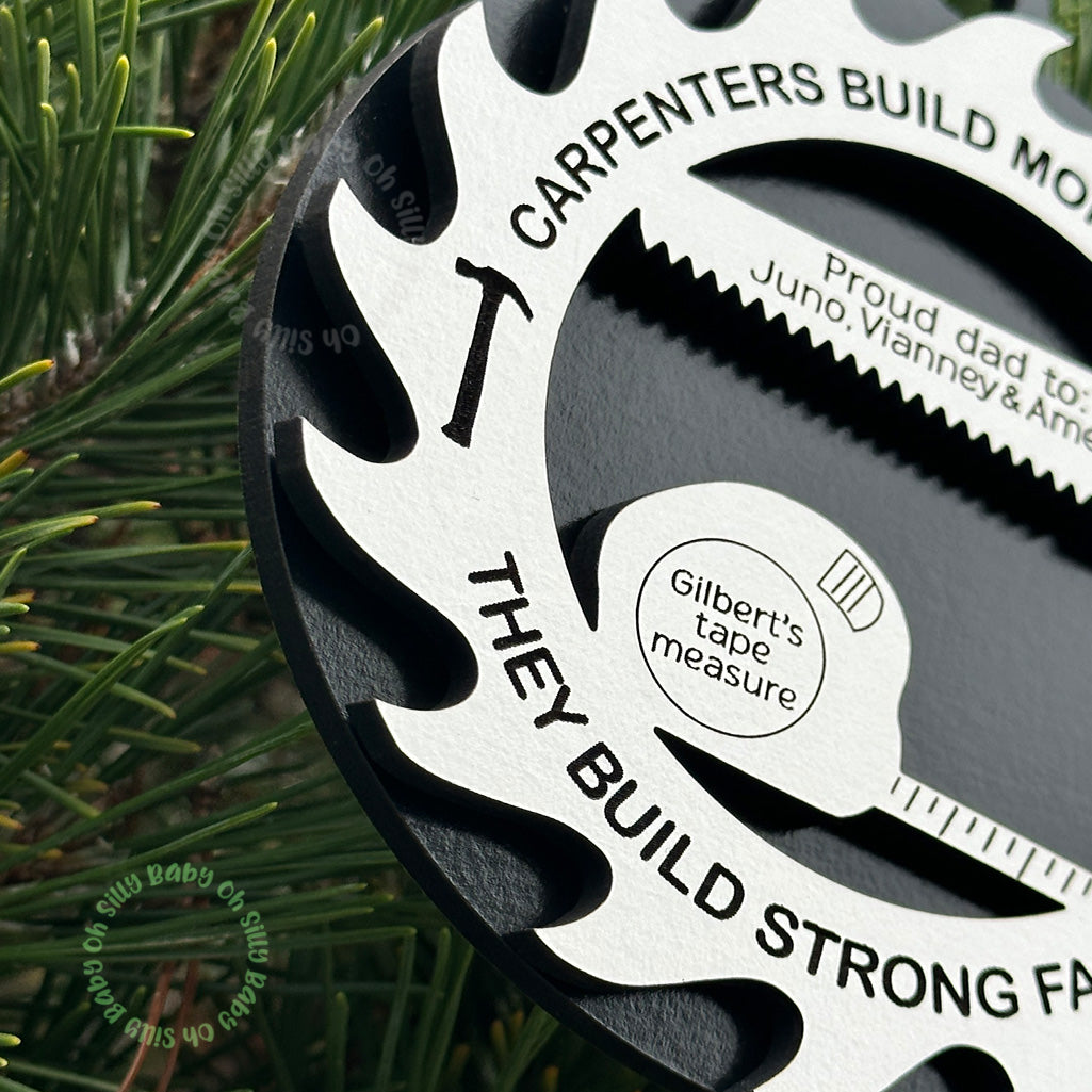 Carpenter Personalized Christmas Ornament Side View