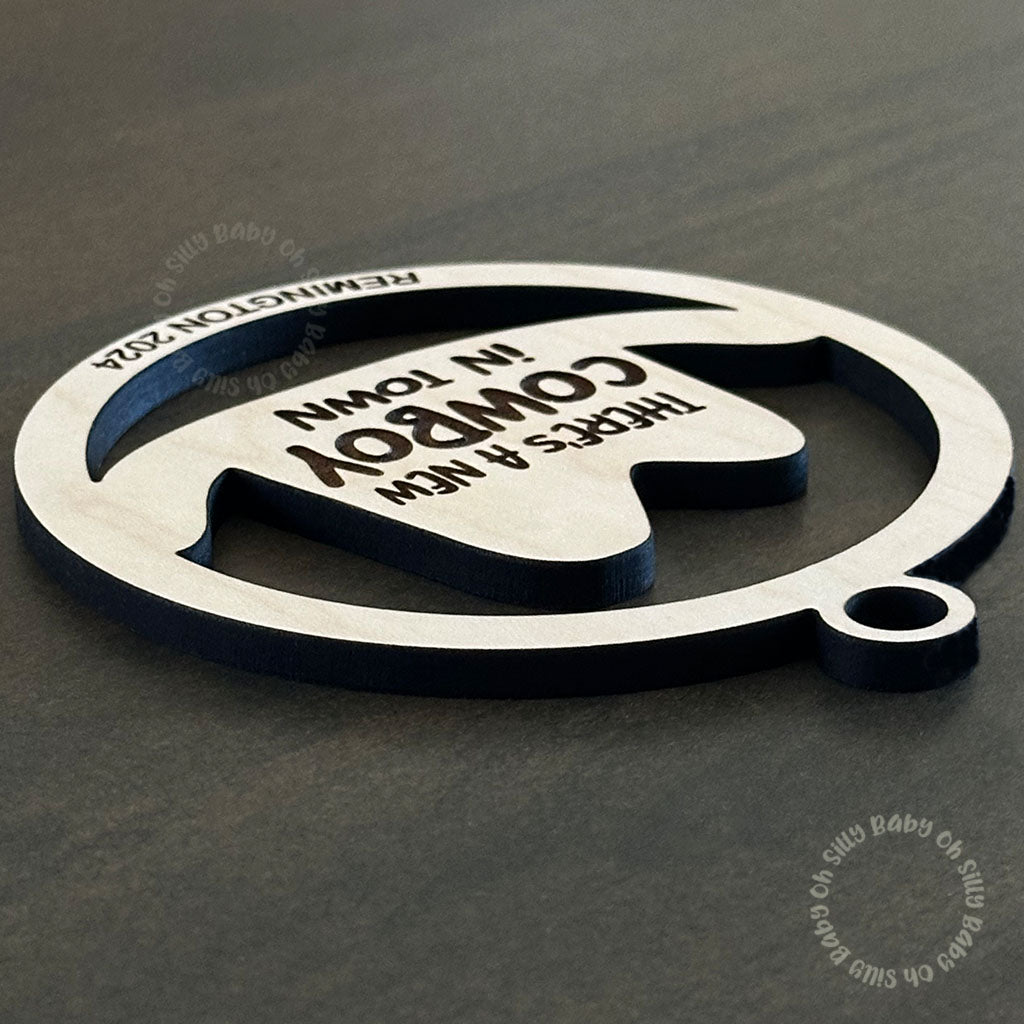 Cowboy Hat Personalized First Christmas Ornament Side View