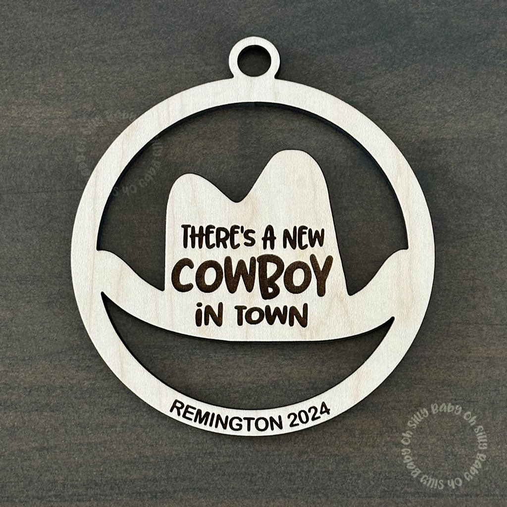 Cowboy Hat Personalized First Christmas Ornament Top View