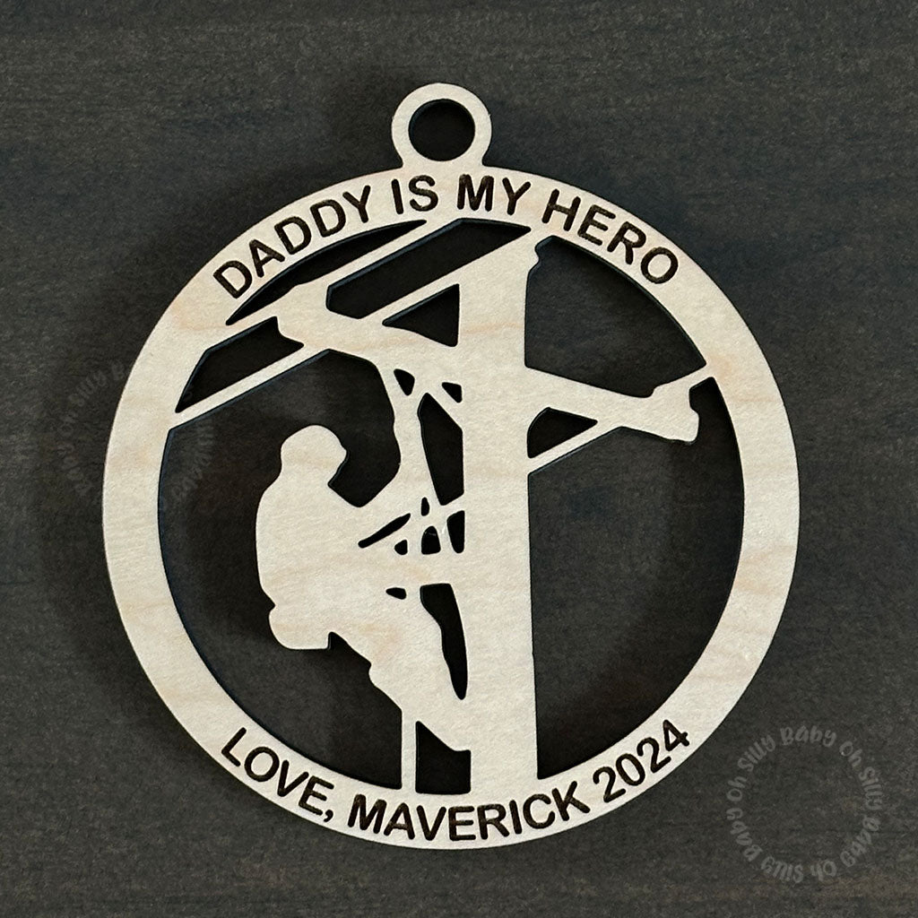 Lineman Personalized Name Christmas Ornament Top View