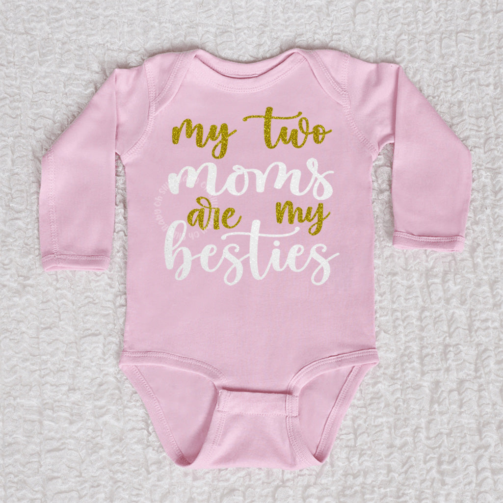 My Two Moms Are My Besties Long Sleeve Pink Bodysuit