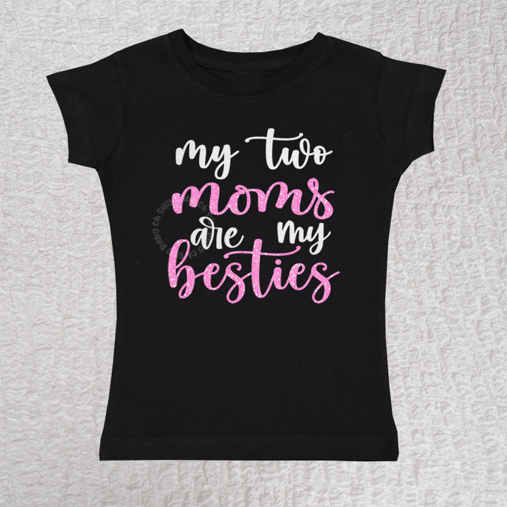 My Two Moms Are My Besties Short Sleeve Black Tee