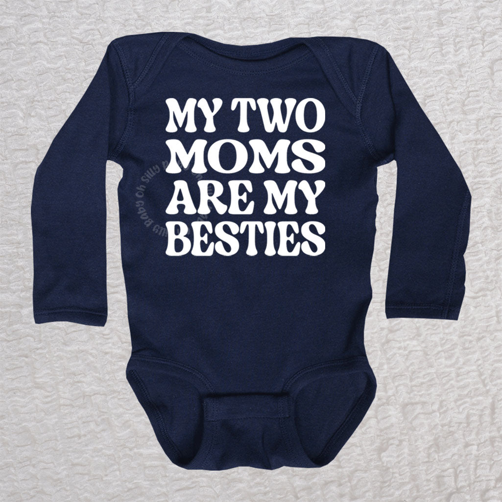 My Two Moms Are My Besties Long Sleeve Navy Bodysuit