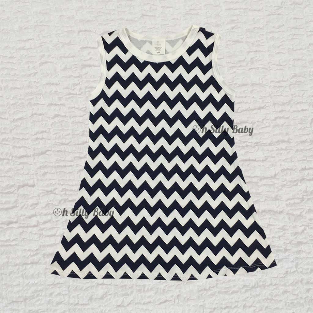 Blue and White Chevron Dress 2/3T