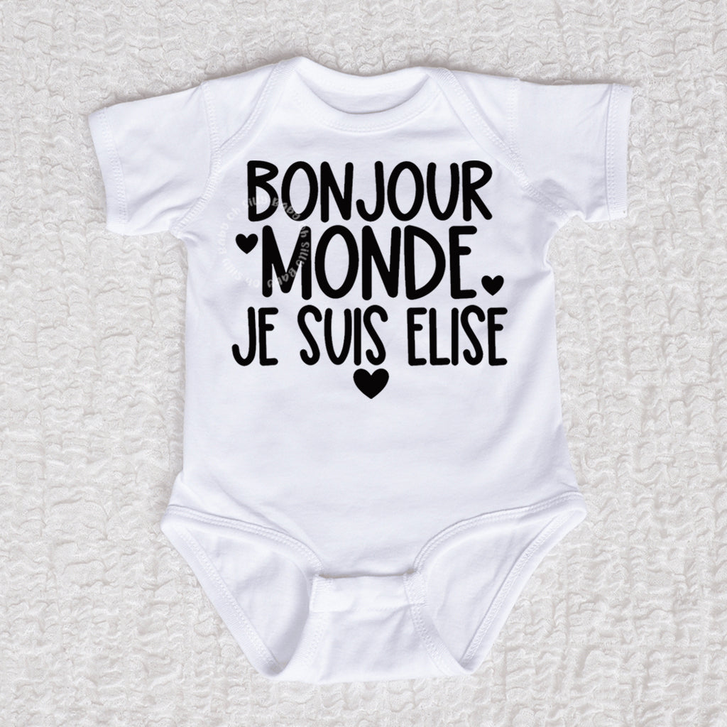Bonjour Monde Short Sleeve White Bodysuit