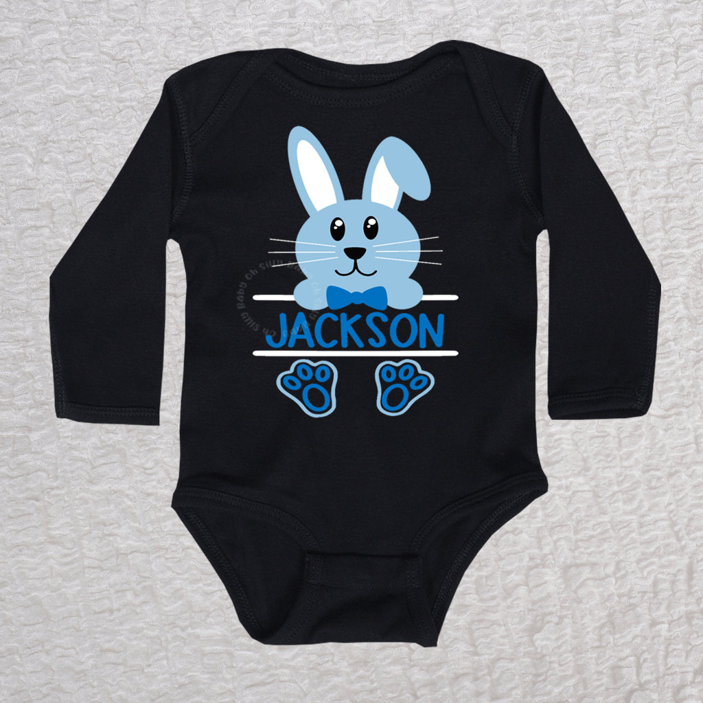 Easter Bunny Personalized Boy Long Sleeve Black Bodysuit