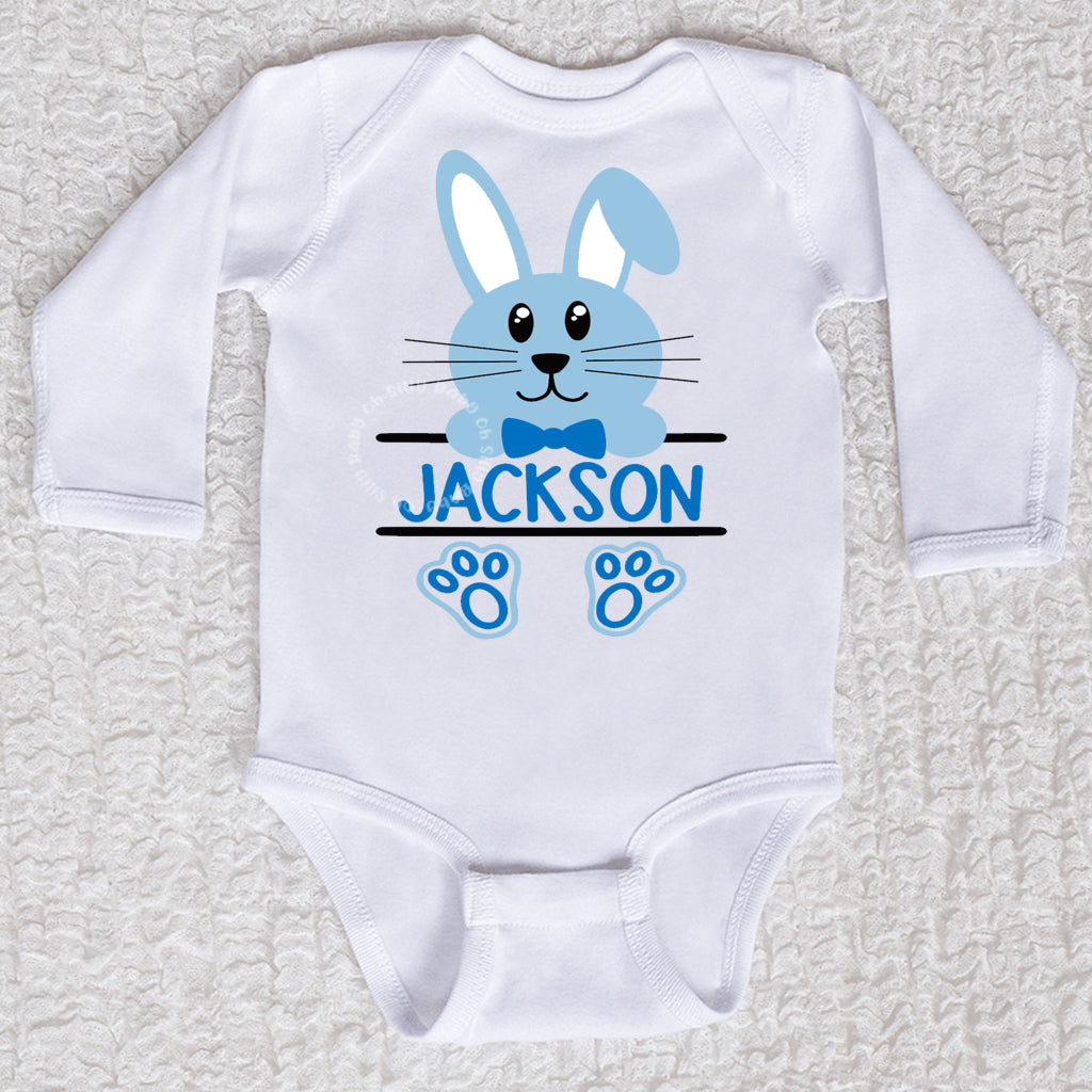 Easter Bunny Personalized Boy Long Sleeve White Bodysuit
