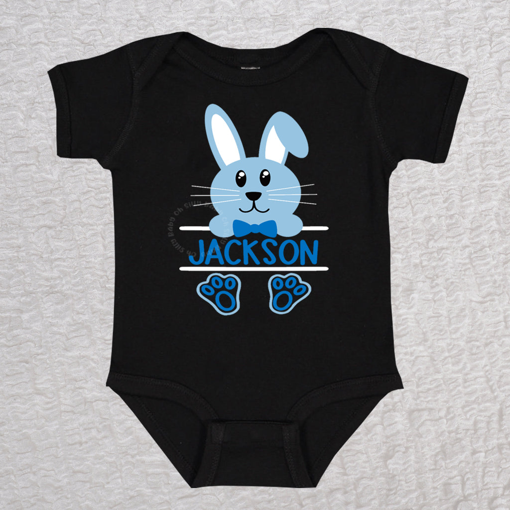 Easter Bunny Personalized Boy Short Sleeve Black Bodysuit