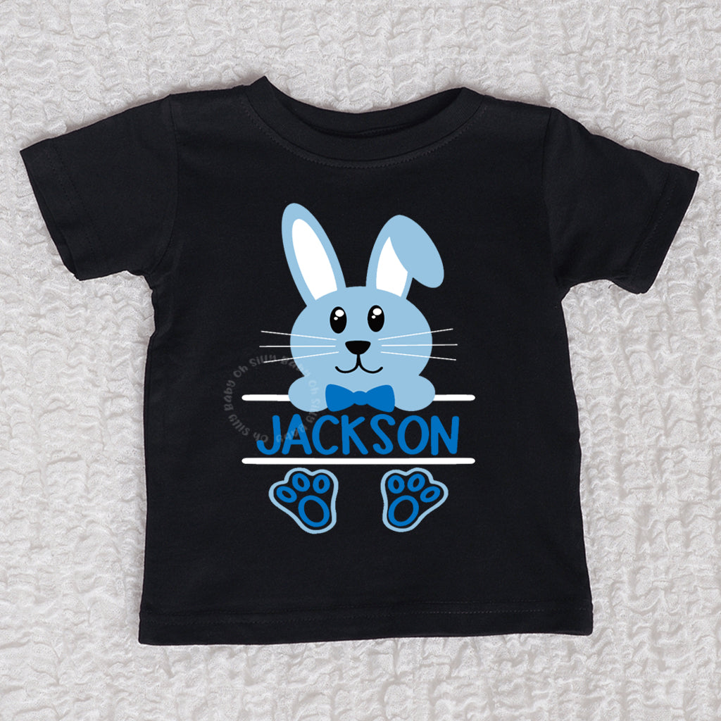 Easter Bunny Personalized Boy Short Sleeve Black Shirt