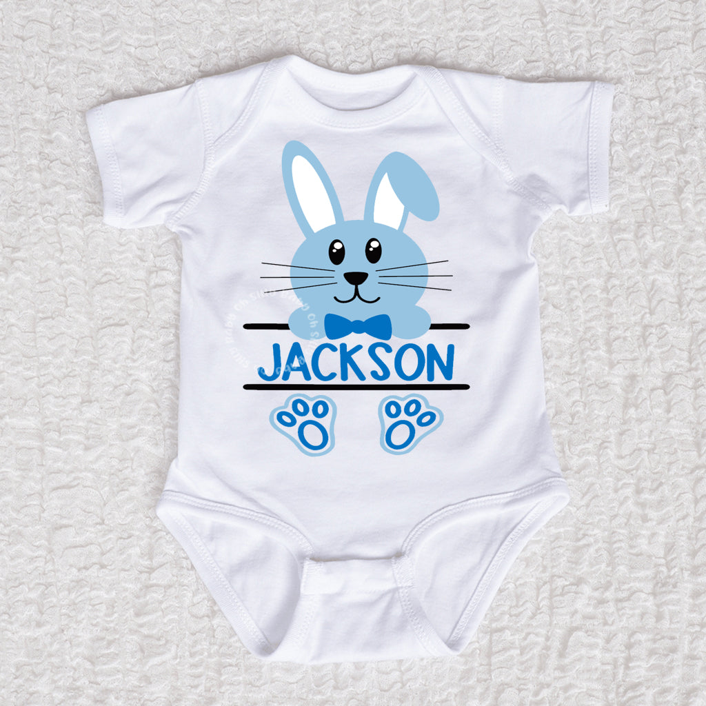 Easter Bunny Personalized Boy Short Sleeve White Bodysuit