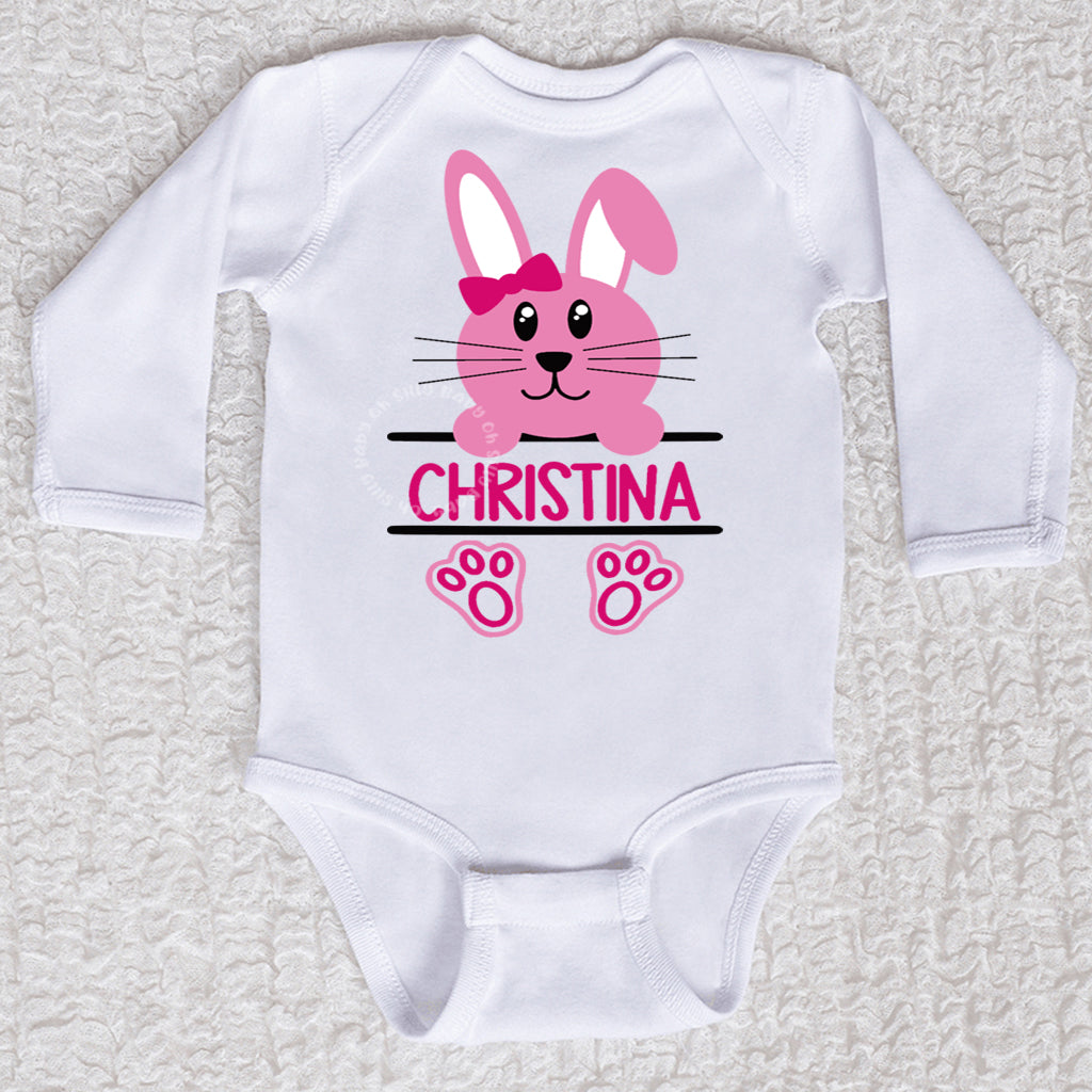 Easter Bunny Personalized Girl Long Sleeve White Bodysuit