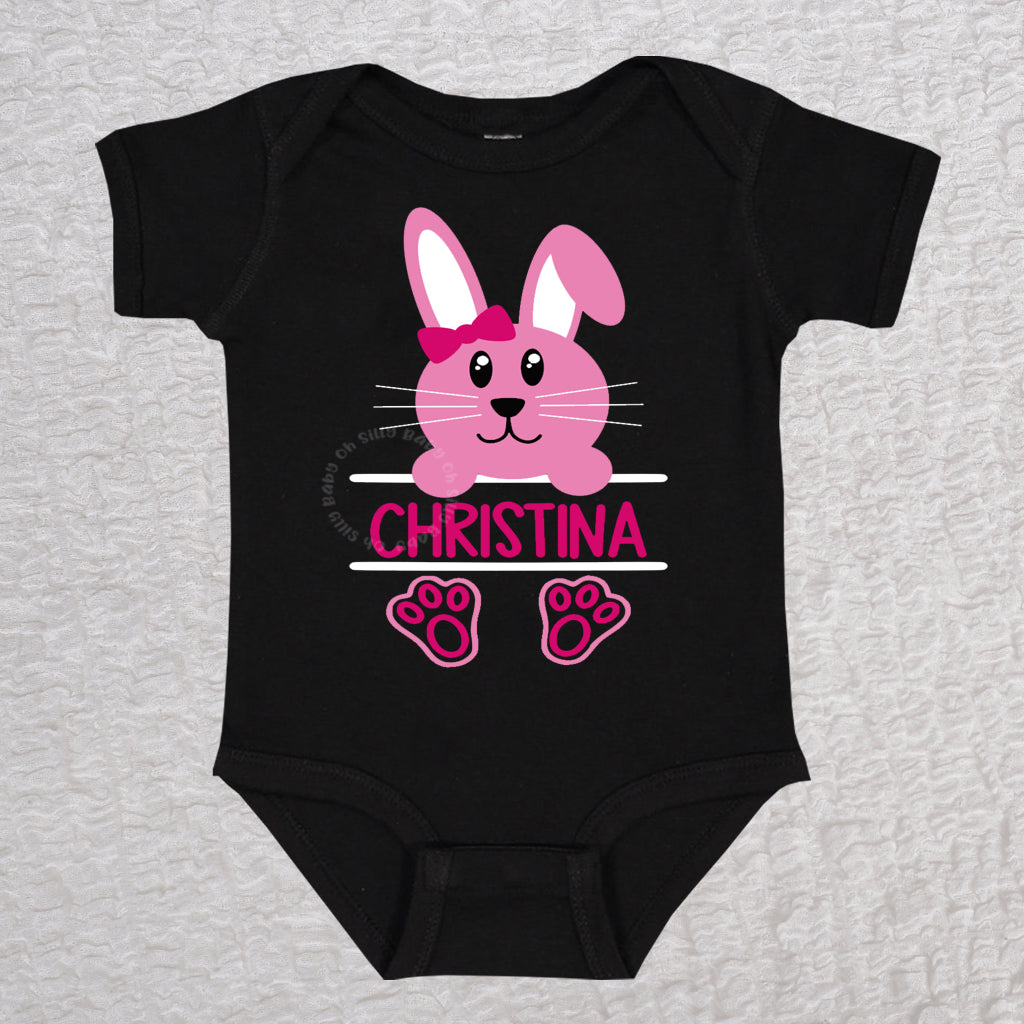 Easter Bunny Personalized Girl Short Sleeve Black Bodysuit