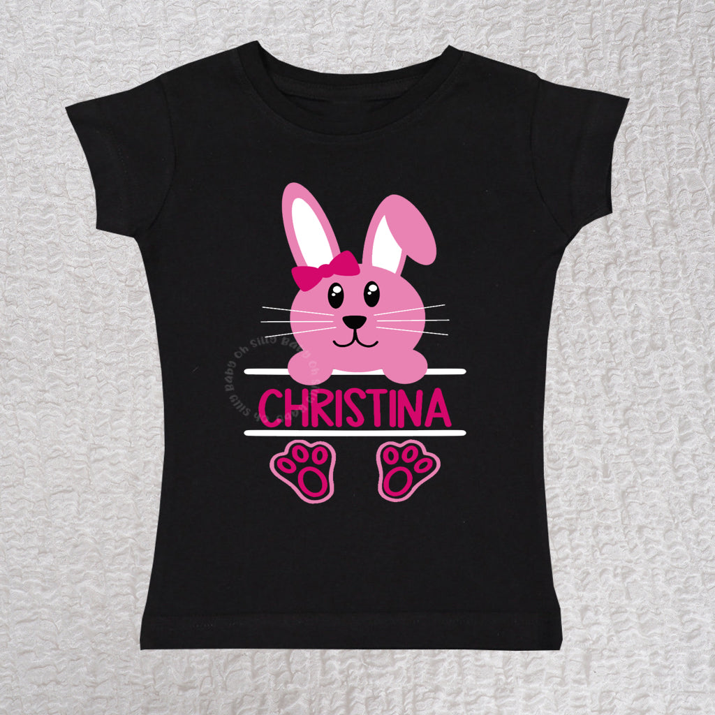 Easter Bunny Personalized Girl Short Sleeve Black Shirt