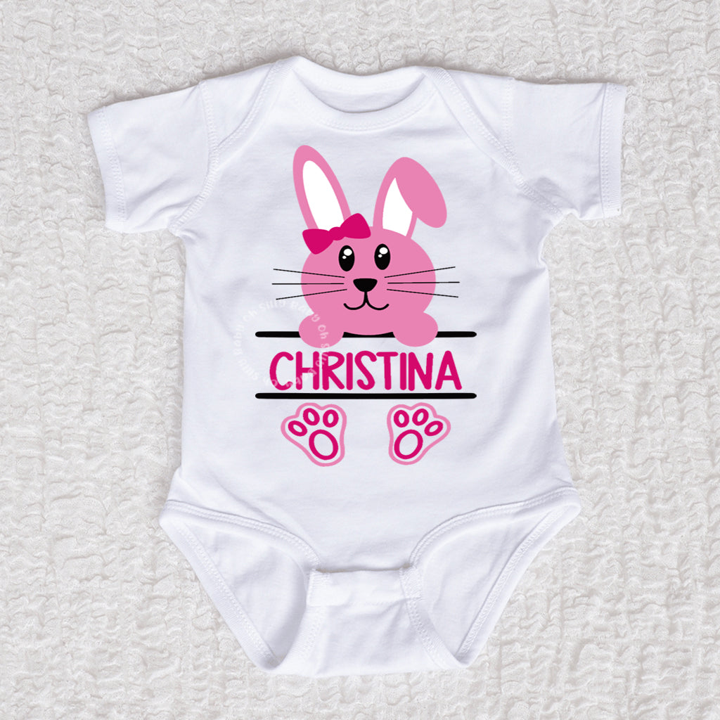 Easter Bunny Personalized Girl Short Sleeve White Bodysuit