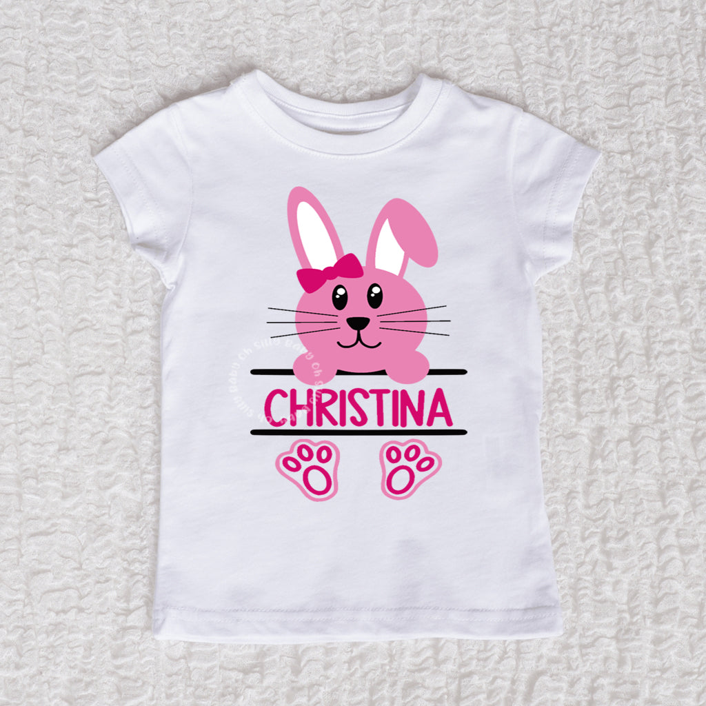 Easter Bunny Personalized Name Girl Bodysuit or Tee