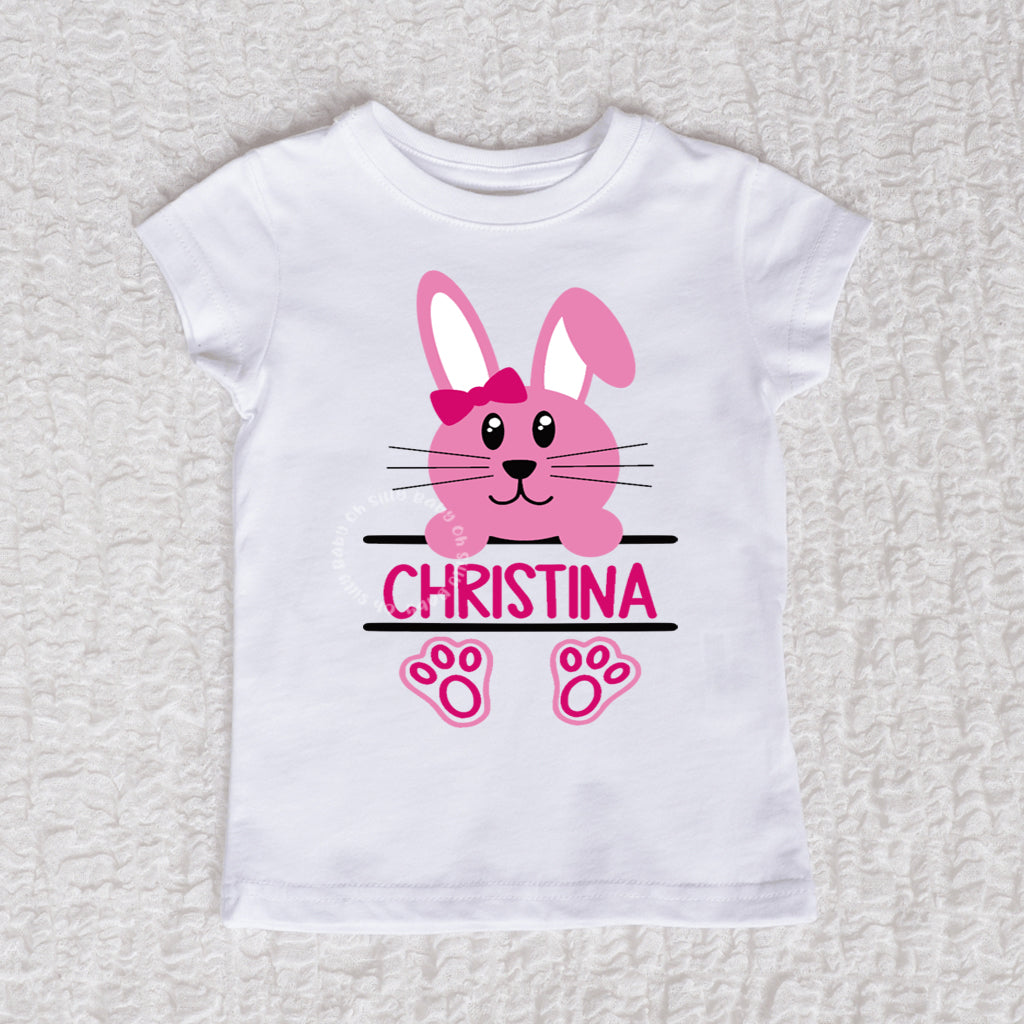 Easter Bunny Personalized Girl Short Sleeve White Shirt