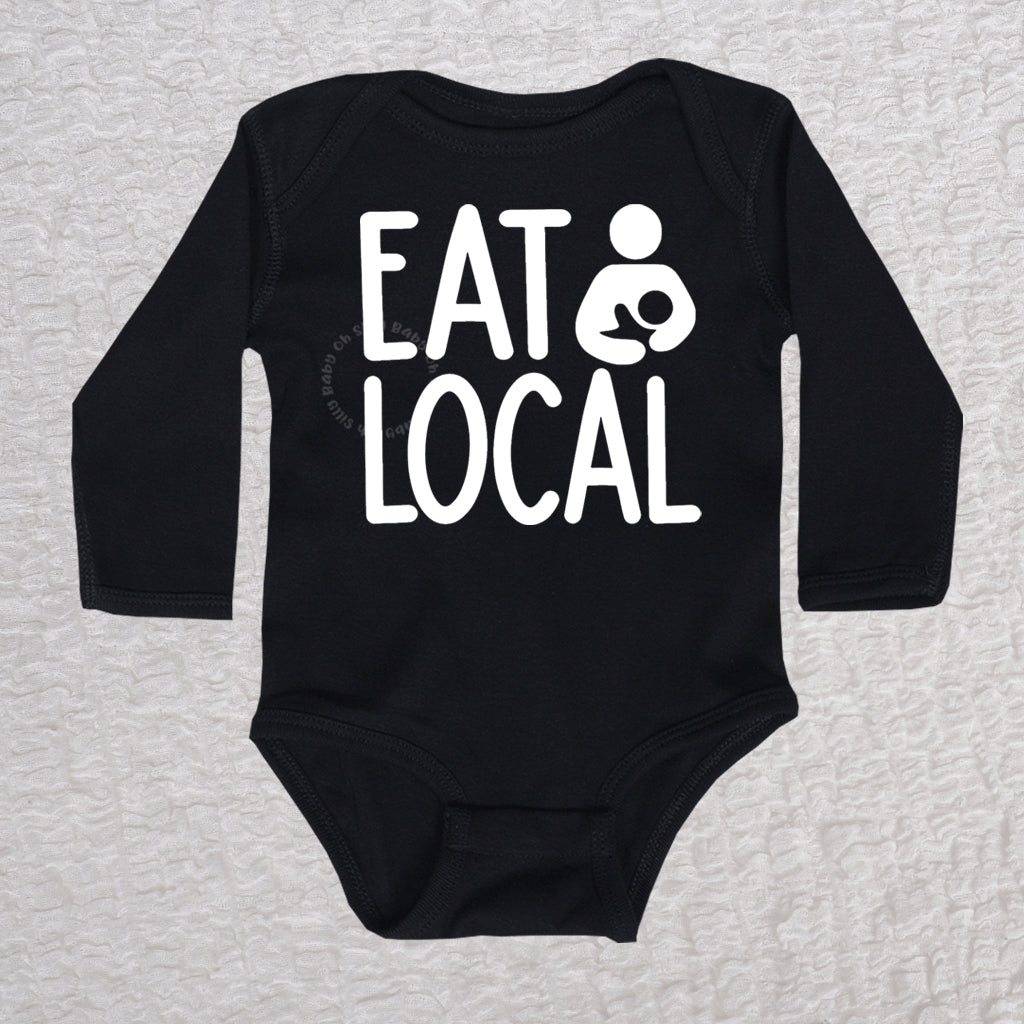 Eat Local Long Sleeve Black Bodysuit