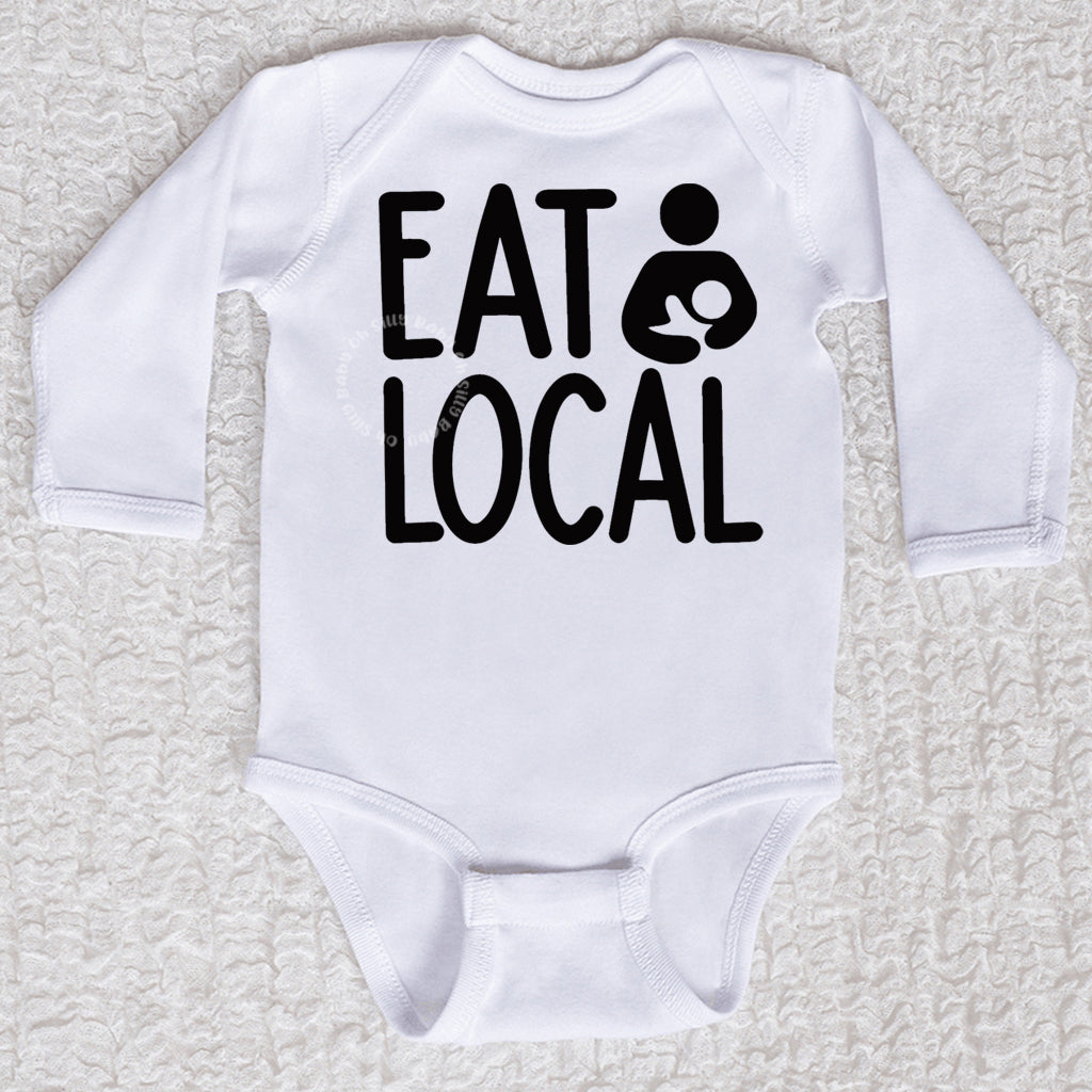 Eat Local Long Sleeve White Bodysuit