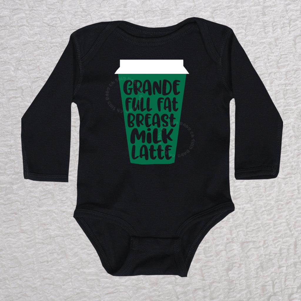 Grande Full Fat Breast Milk Latte Long Sleeve Black Bodysuit