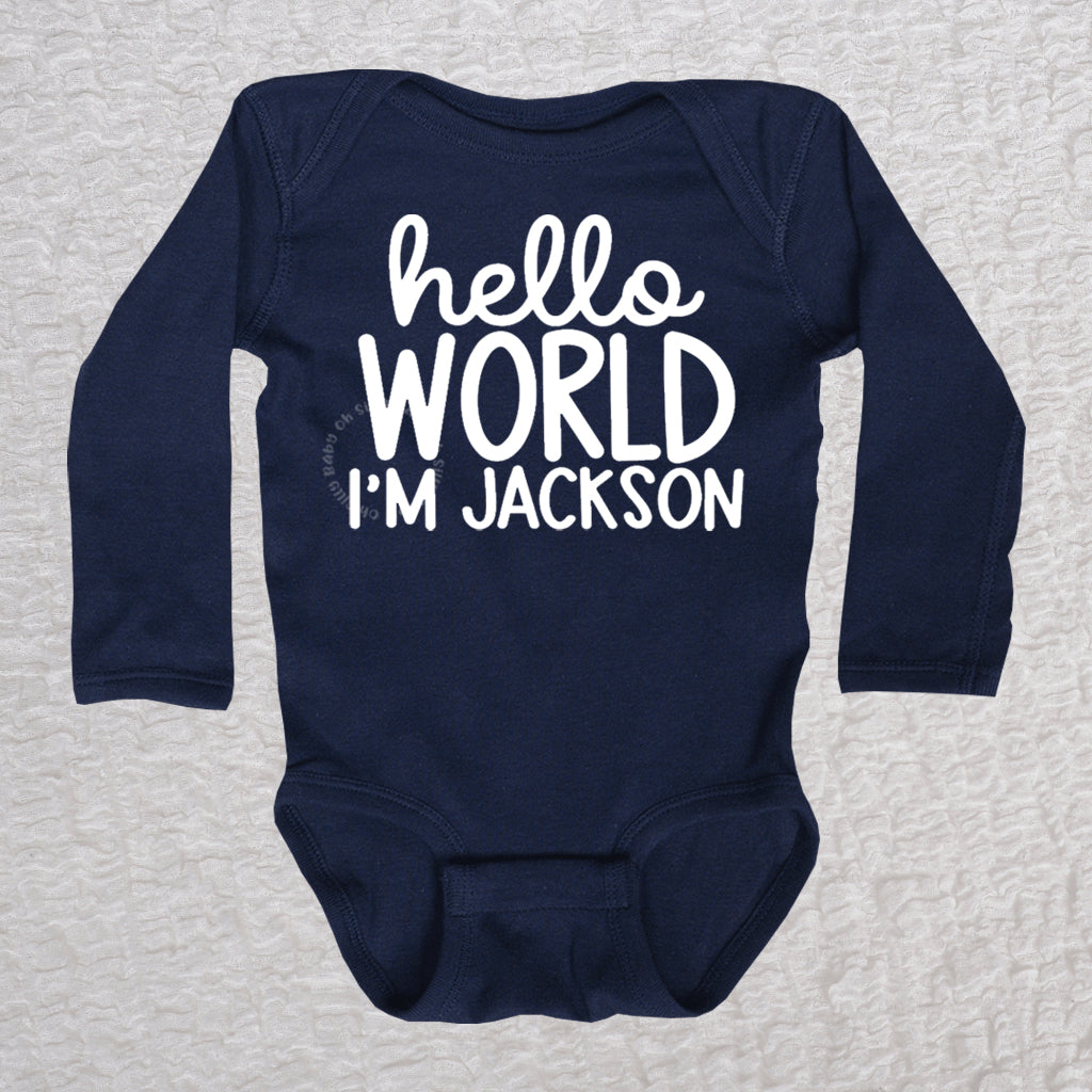 Hello World Boy Long Sleeve Navy Bodysuit