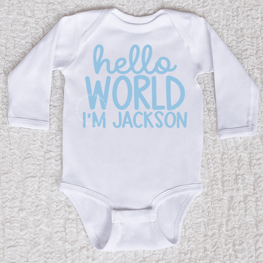 Hello World Boy Long Sleeve White Bodysuit