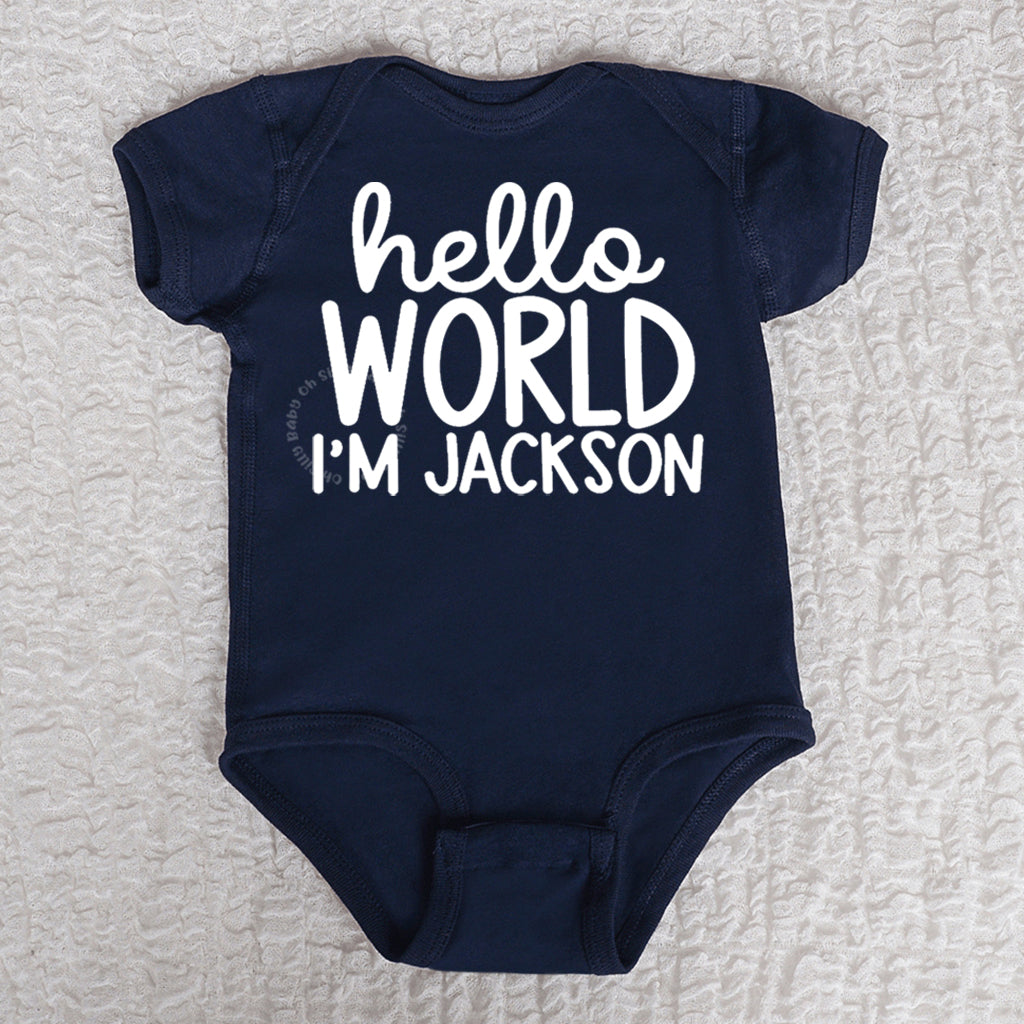 Hello World Boy Short Sleeve Navy Bodysuit
