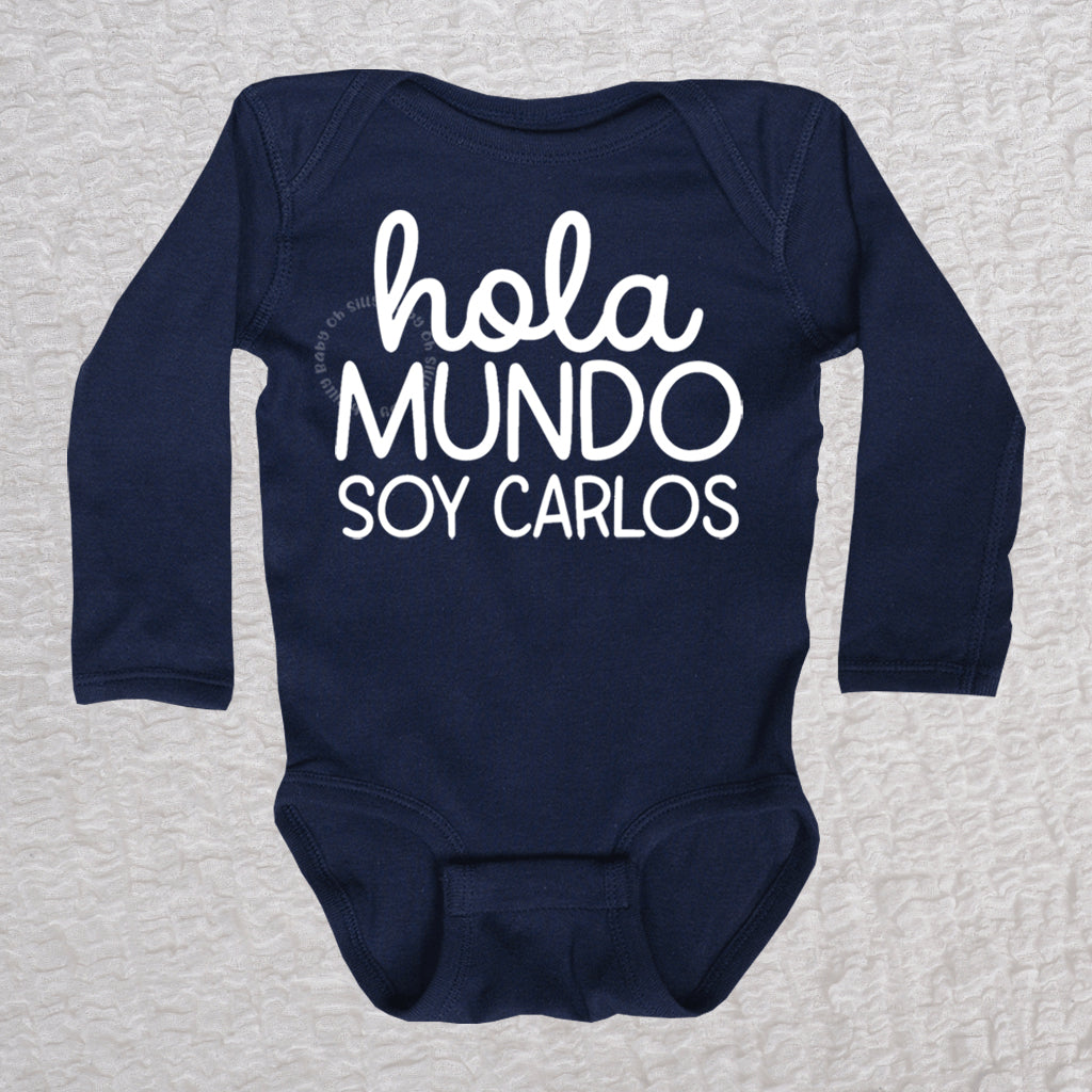 Hola Mundo Long Sleeve Navy Bodysuit