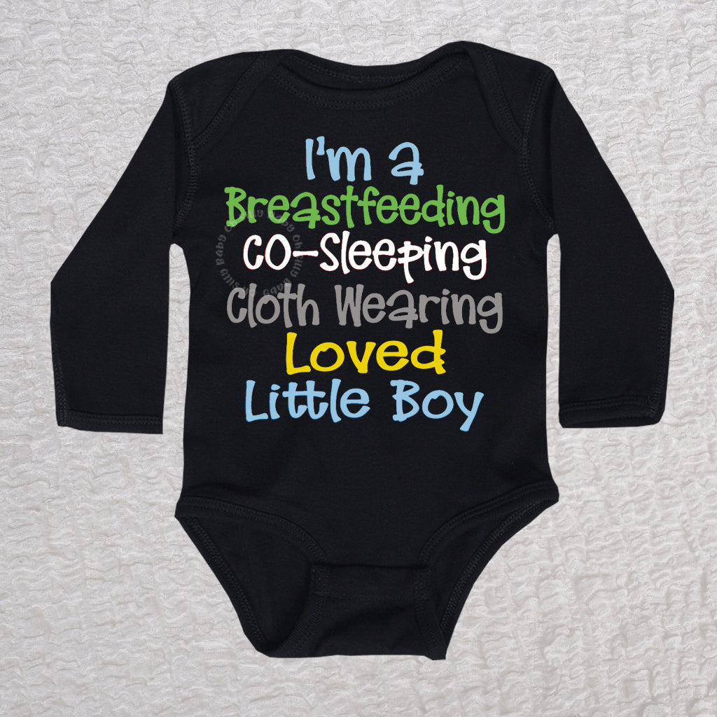 Breastfeeding Boy Long Sleeve Blaack Bodysuit