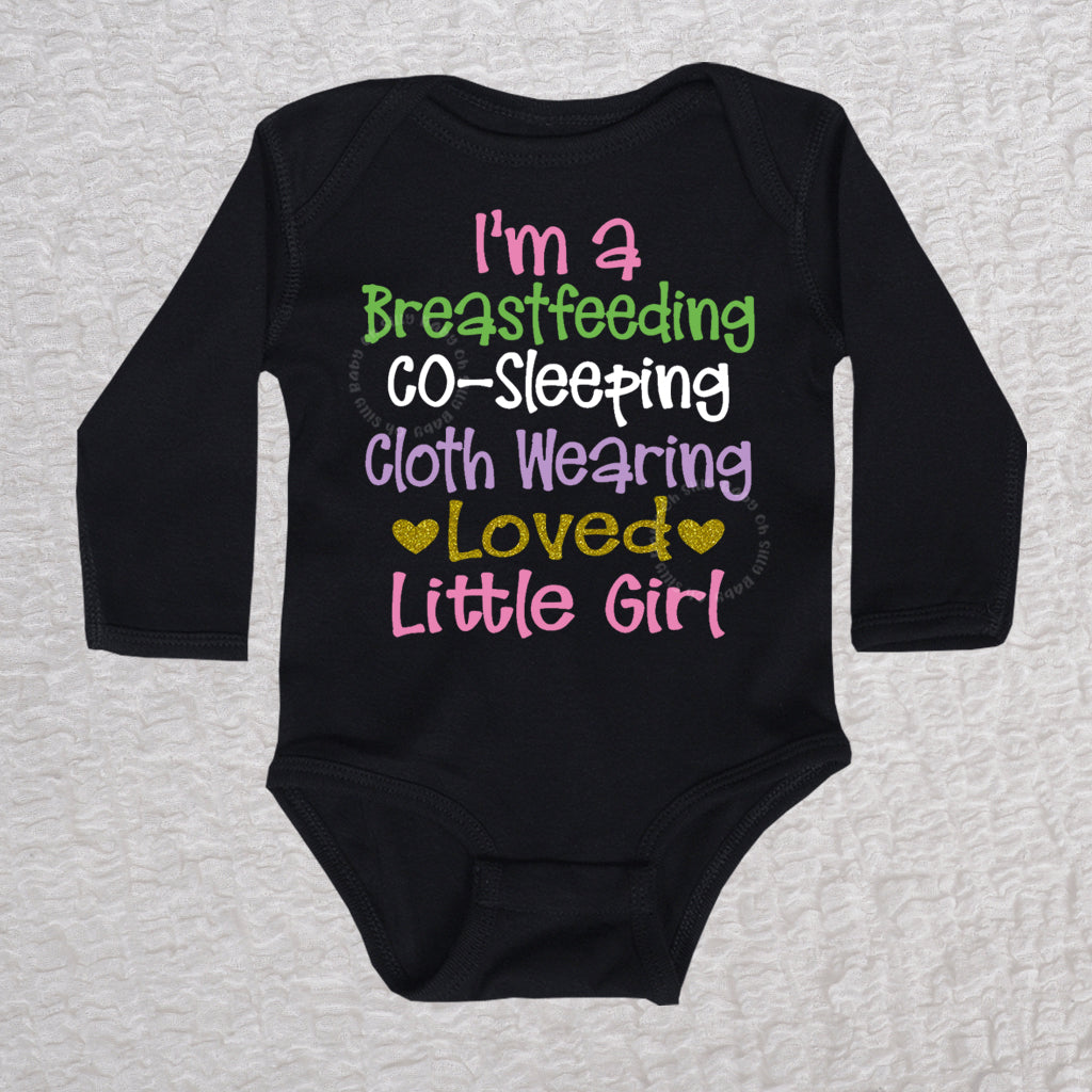 Breastfeeding Girl Long Sleeve Black Bodysuit