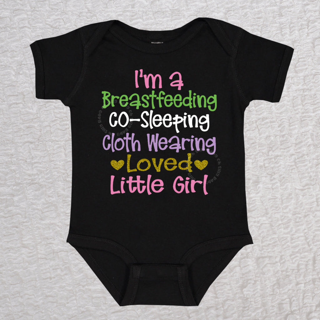 Breastfeeding Girl Short Sleeve Black Bodysuit