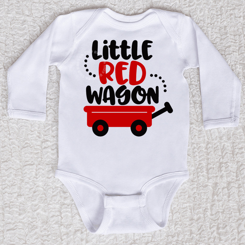 Little Red Wagon Long Sleeve White Bodysuit