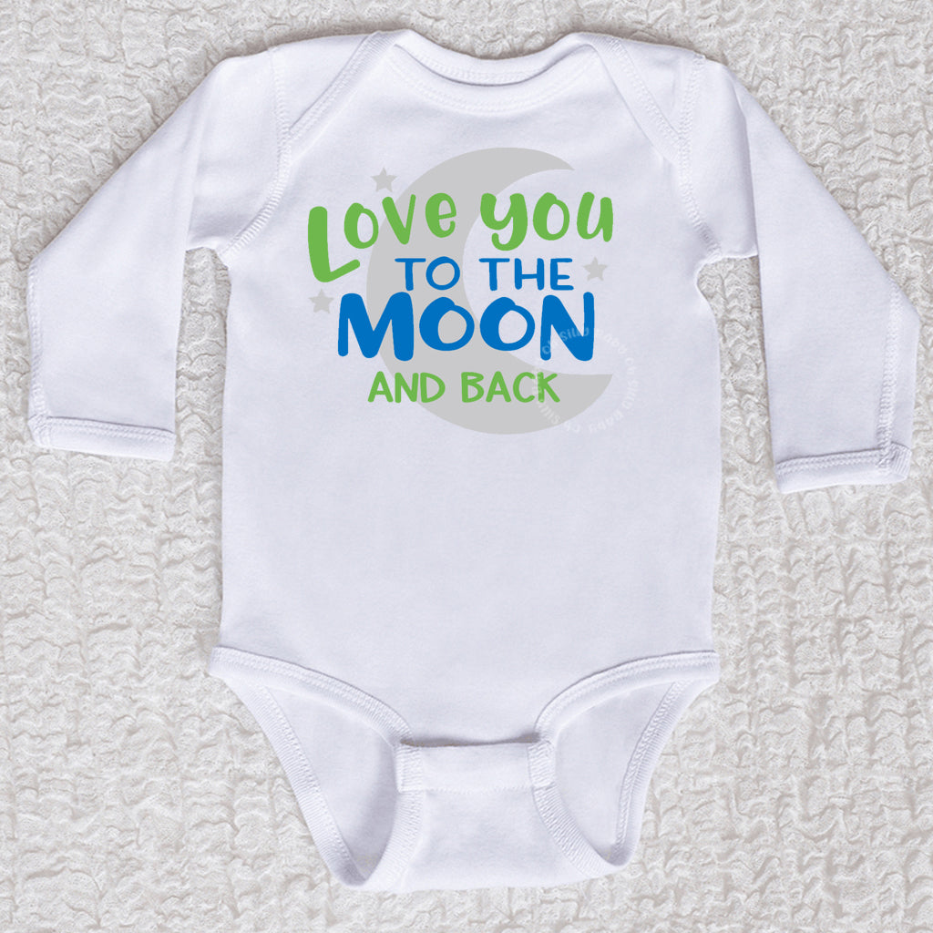 Love You To The Moon And Back Long Sleeve White Bodysuit Boy