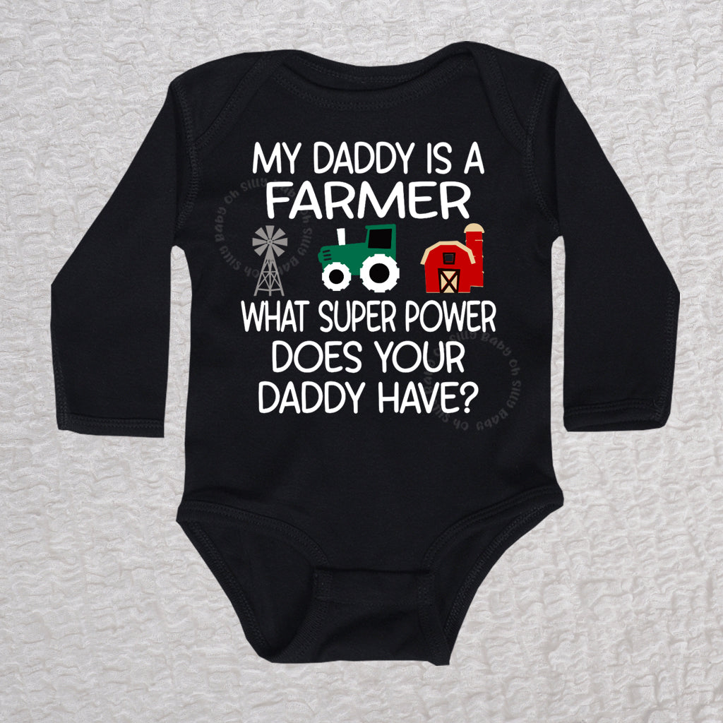 My Daddy Is A Farmer Long Sleeve Black Bodysuit