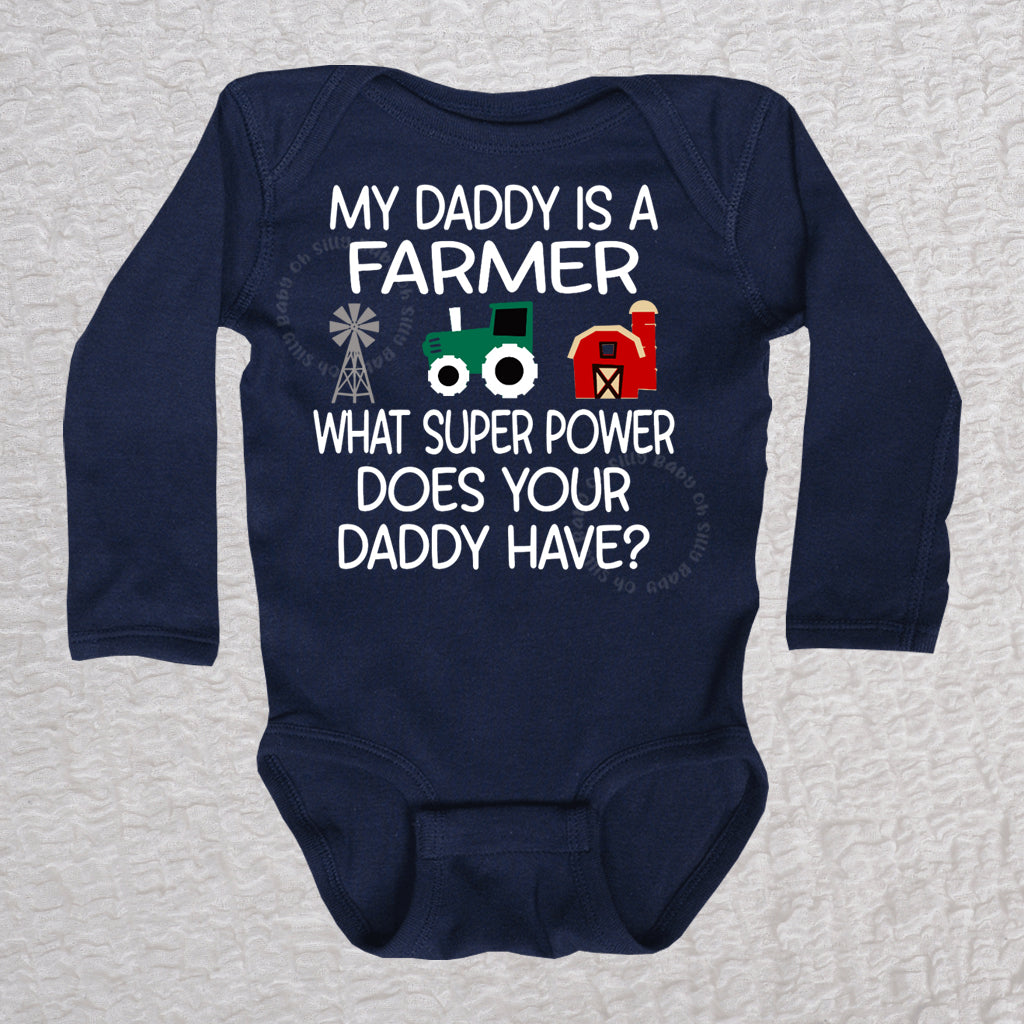 My Daddy Is A Farmer Long Sleeve Navy Bodysuit