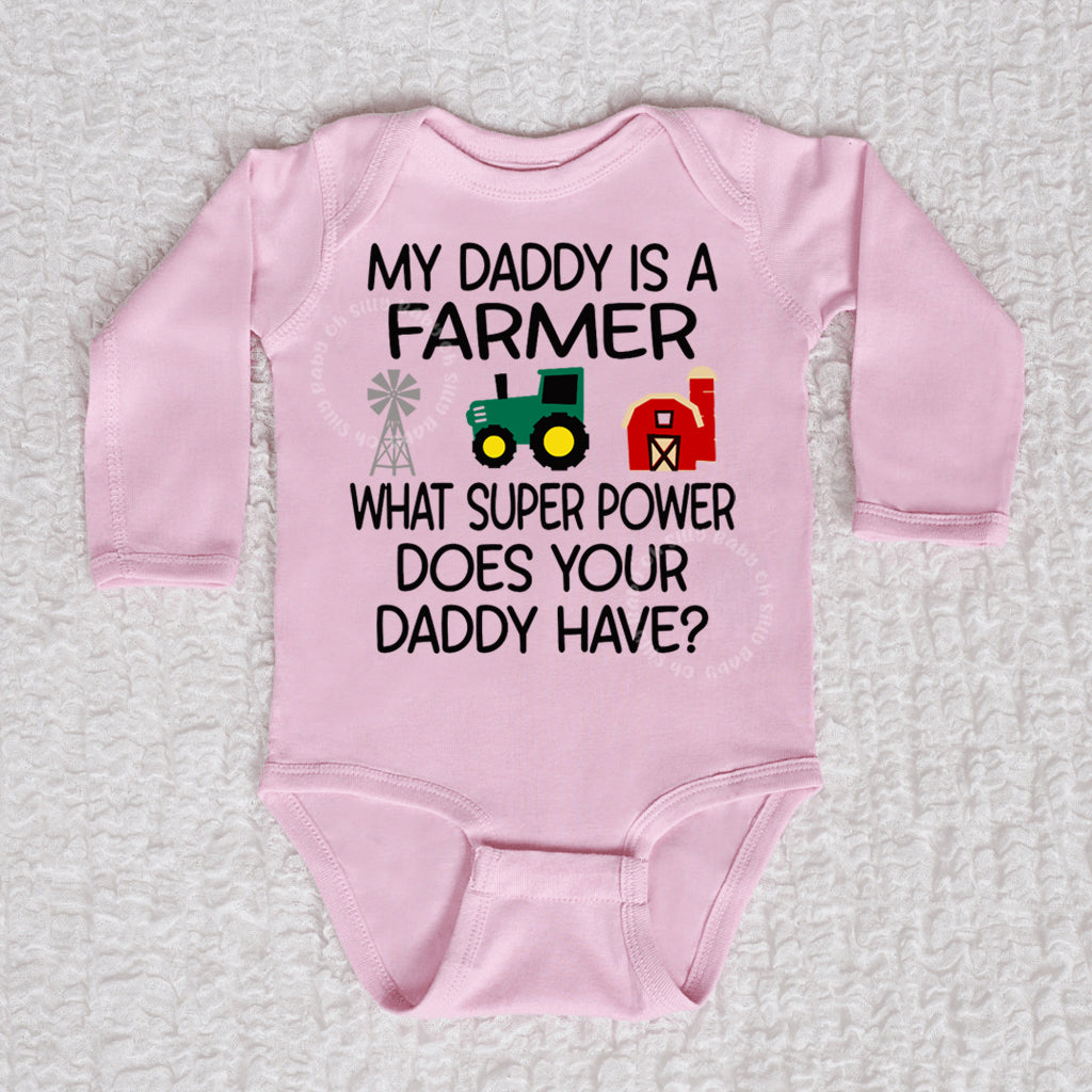 My Daddy Is A Farmer Long Sleeve Pink Bodysuit