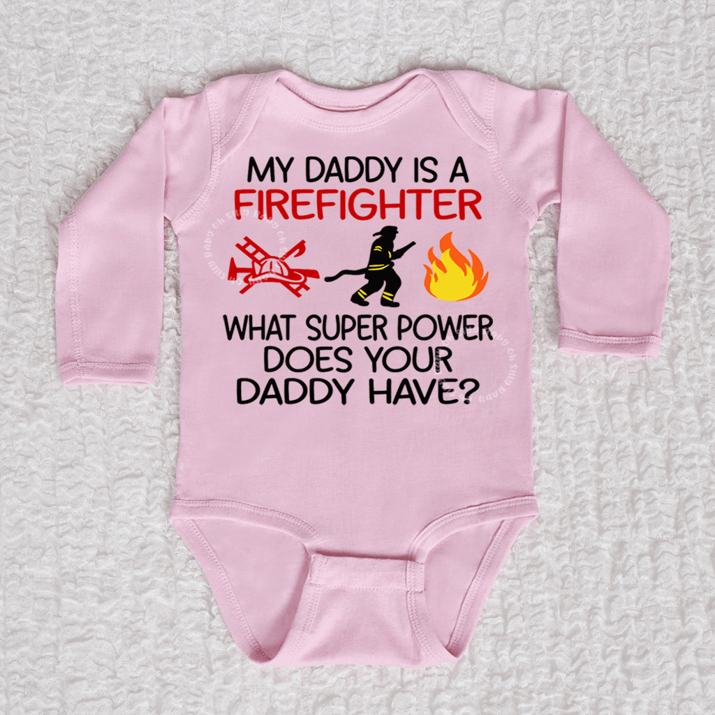 My Daddy Is A Firefighter Long Sleeve Pink Bodysuit