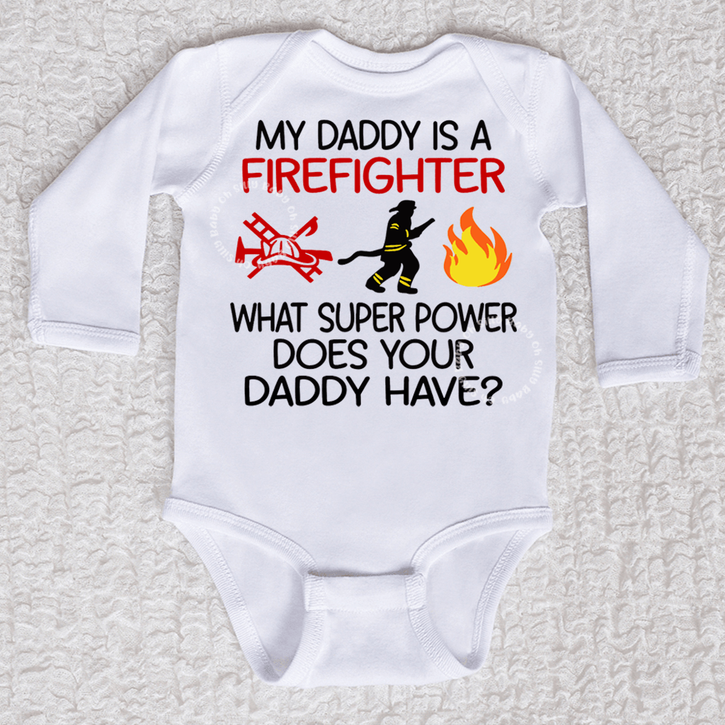 My Daddy Is A Firefighter Long Sleeve White Bodysuit