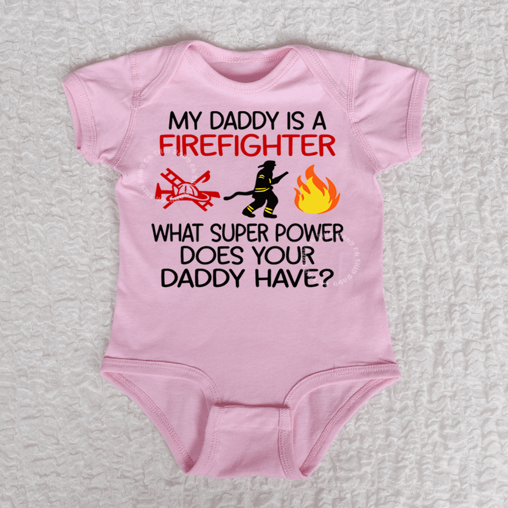 My Daddy Is A Firefighter Short Sleeve Pink Bodysuit