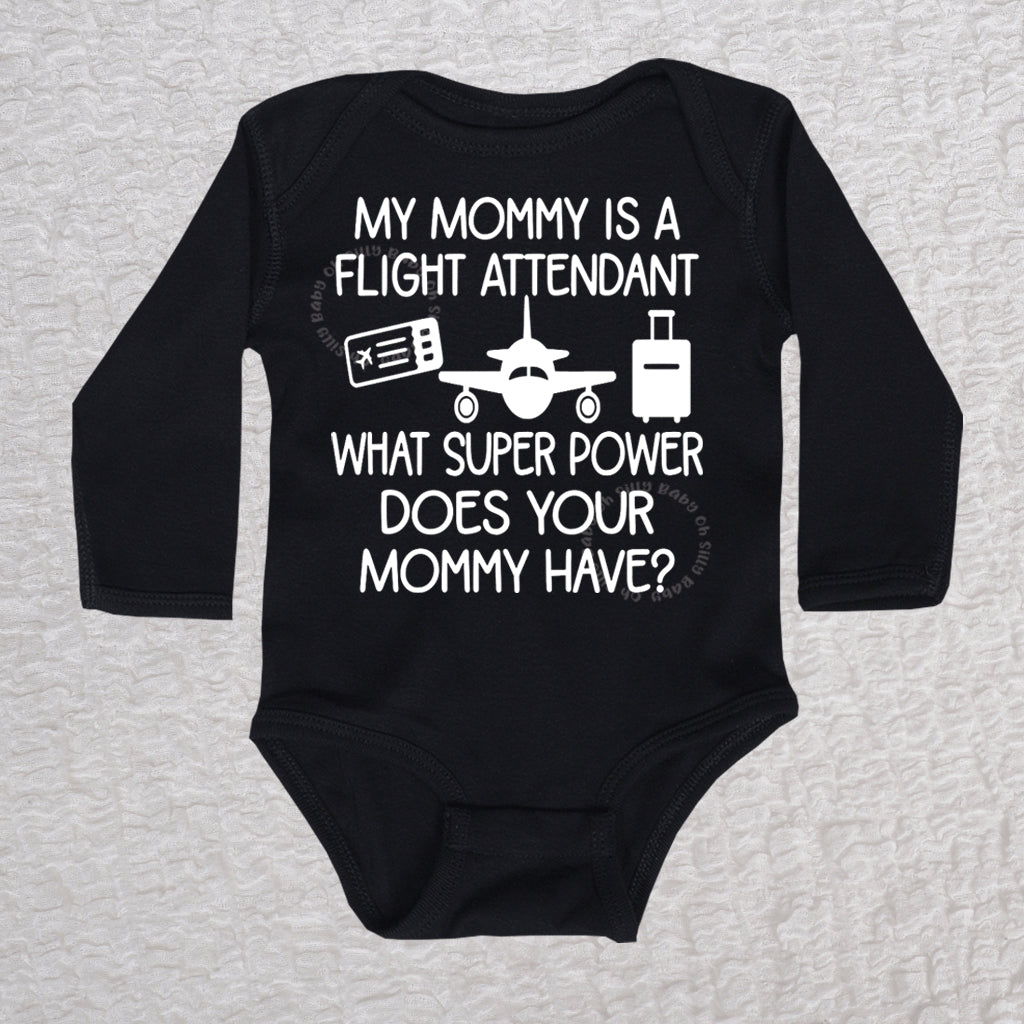 My Mommy Is A Flight Attendant Long Sleeve Black Bodysuit