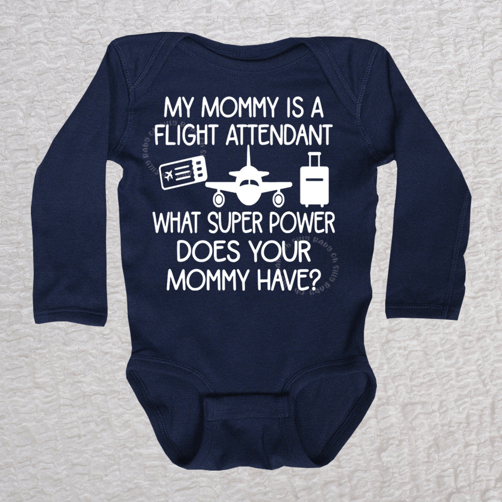 My Mommy Is A Flight Attendant Long Sleeve Navy Bodysuit