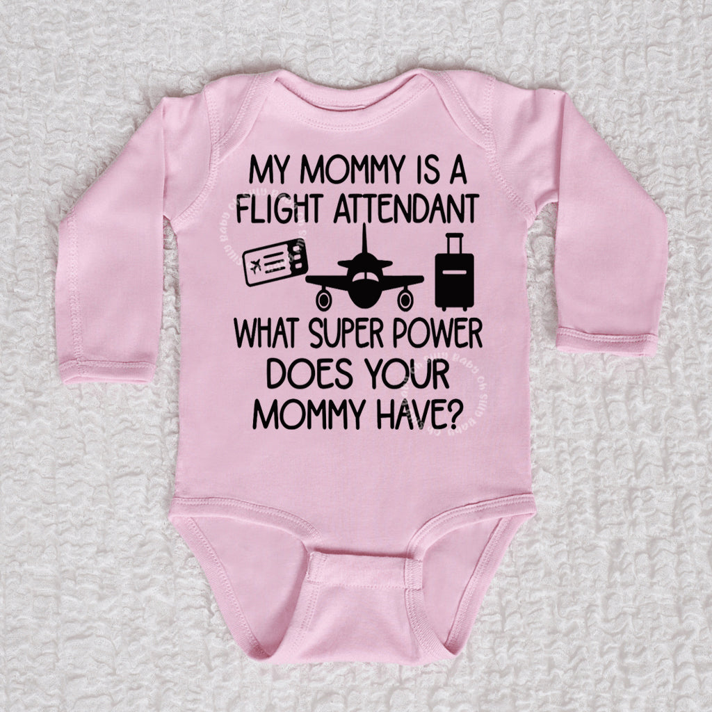 My Mommy Is A Flight Attendant Long Sleeve Pink Bodysuit