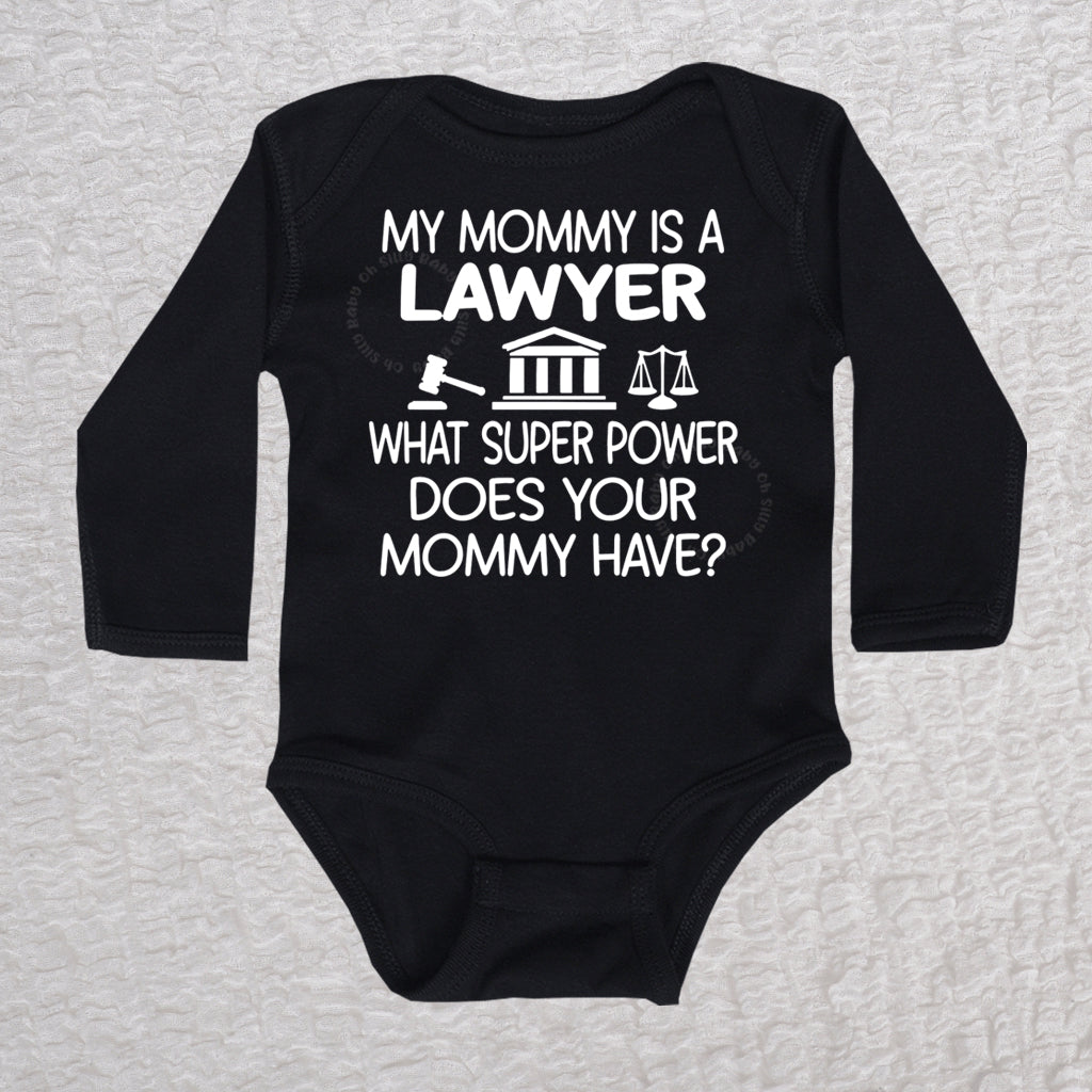 Mommy Is A Lawyer Long Sleeve Black Bodysuit