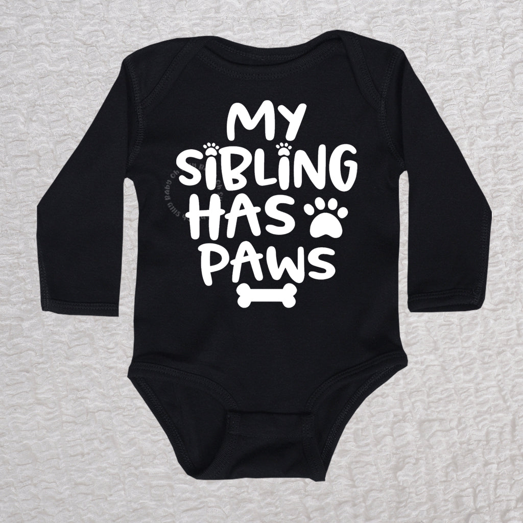 My Sibling Has Paws Long Sleeve Black Bodysuit