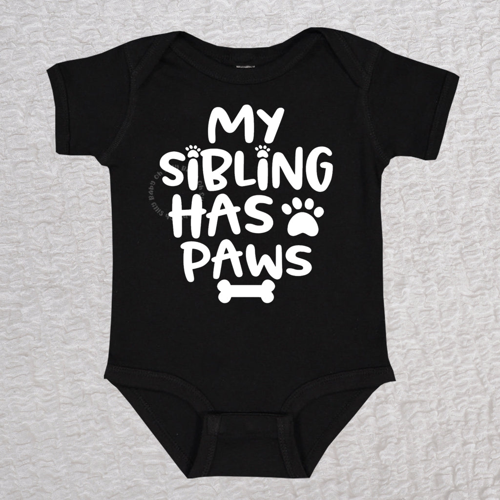 My Sibling Has Paws Short Sleeve Black Bodysuit
