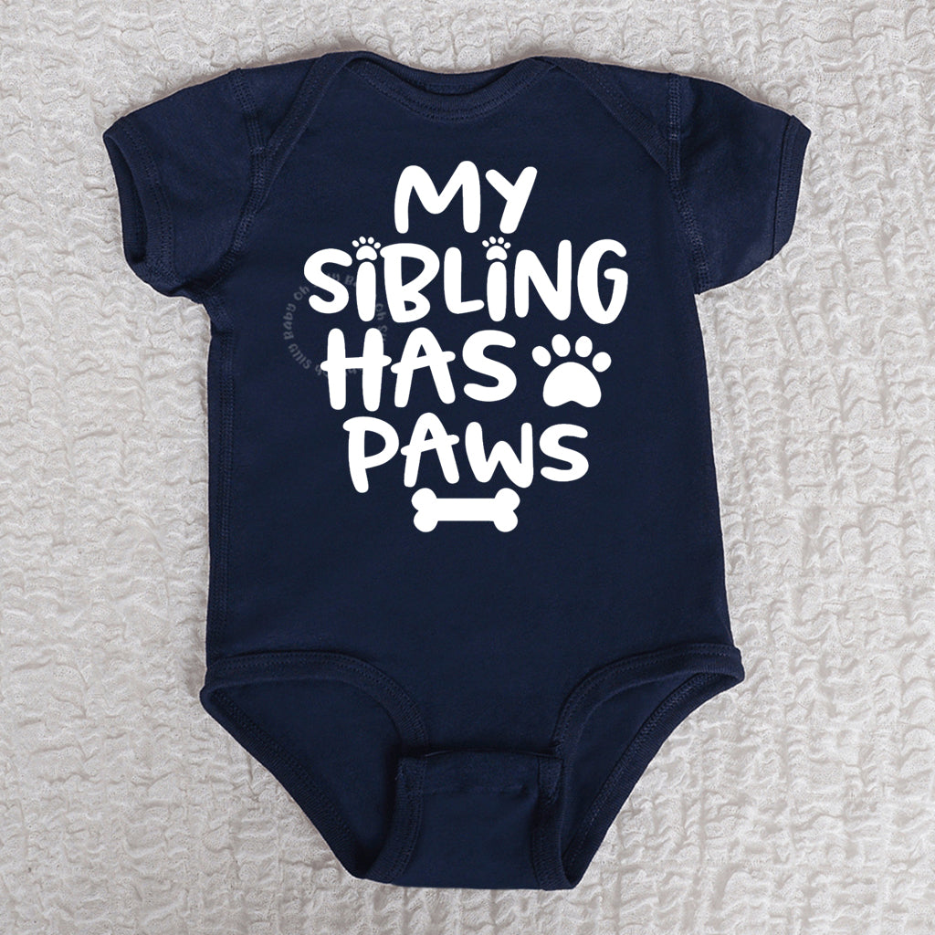 My Sibling Has Paws Short Sleeve Navy Bodysuit