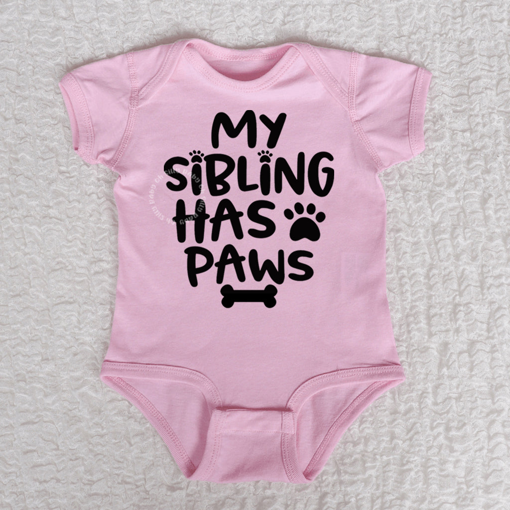 My Sibling Has Paws Short Sleeve Pink Bodysuit