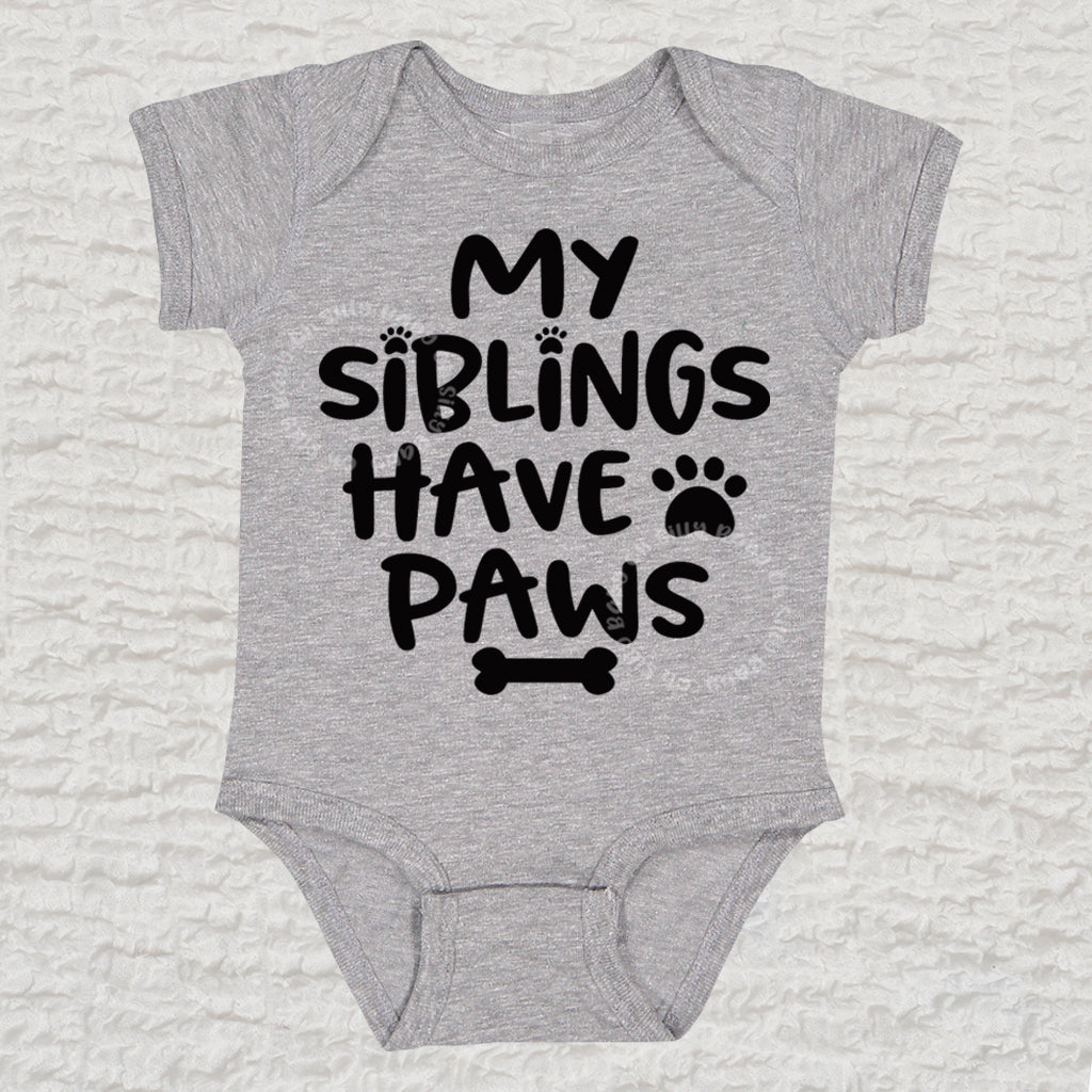 My Siblings Have Paws Short Sleeve Heather Gray Bodysuit
