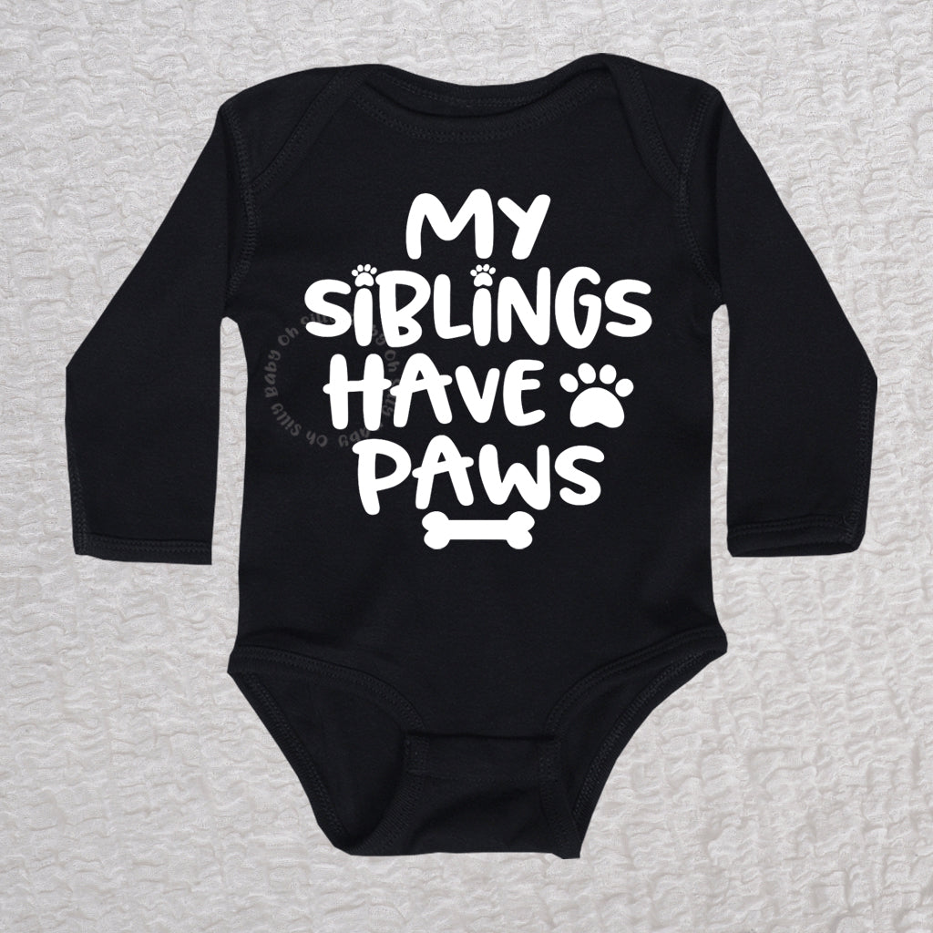 My Siblings Have Paws Long Sleeve Black Bodysuit