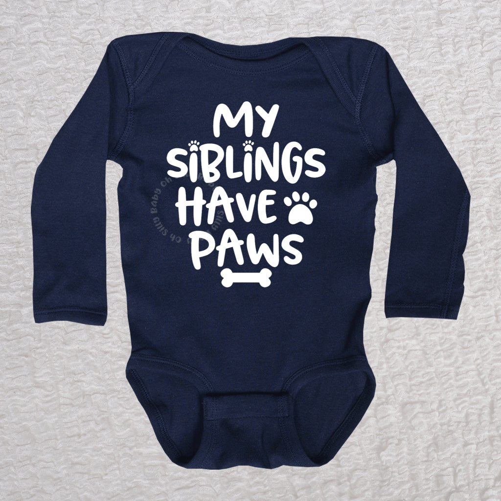 My Siblings Have Paw Long Sleeve Navy Bodysuit