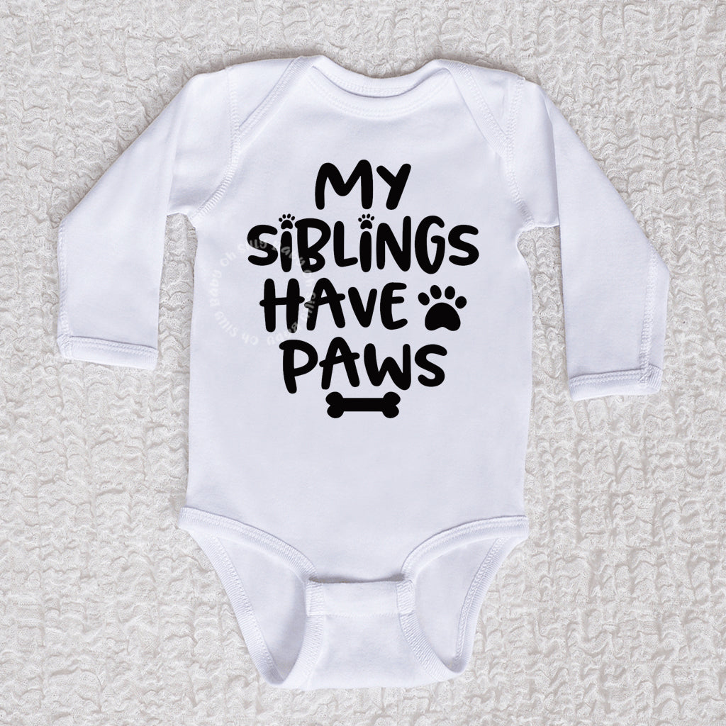 My Siblings Have Paws Long Sleeve White Bodysuit